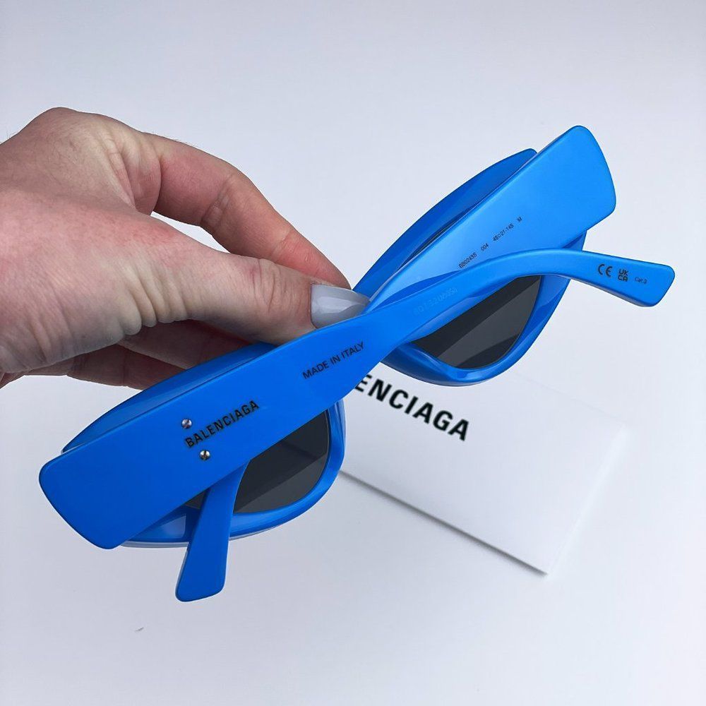 🔥 Balenciaga BB0243S 004 Sunglasses Blue Grey Cat Eye Unisex - Picture 5 of 12